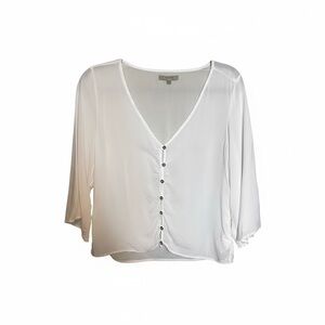Tennis White V-Neck Button Front Blouse - 100% Viscose - Size Small - Excellent
